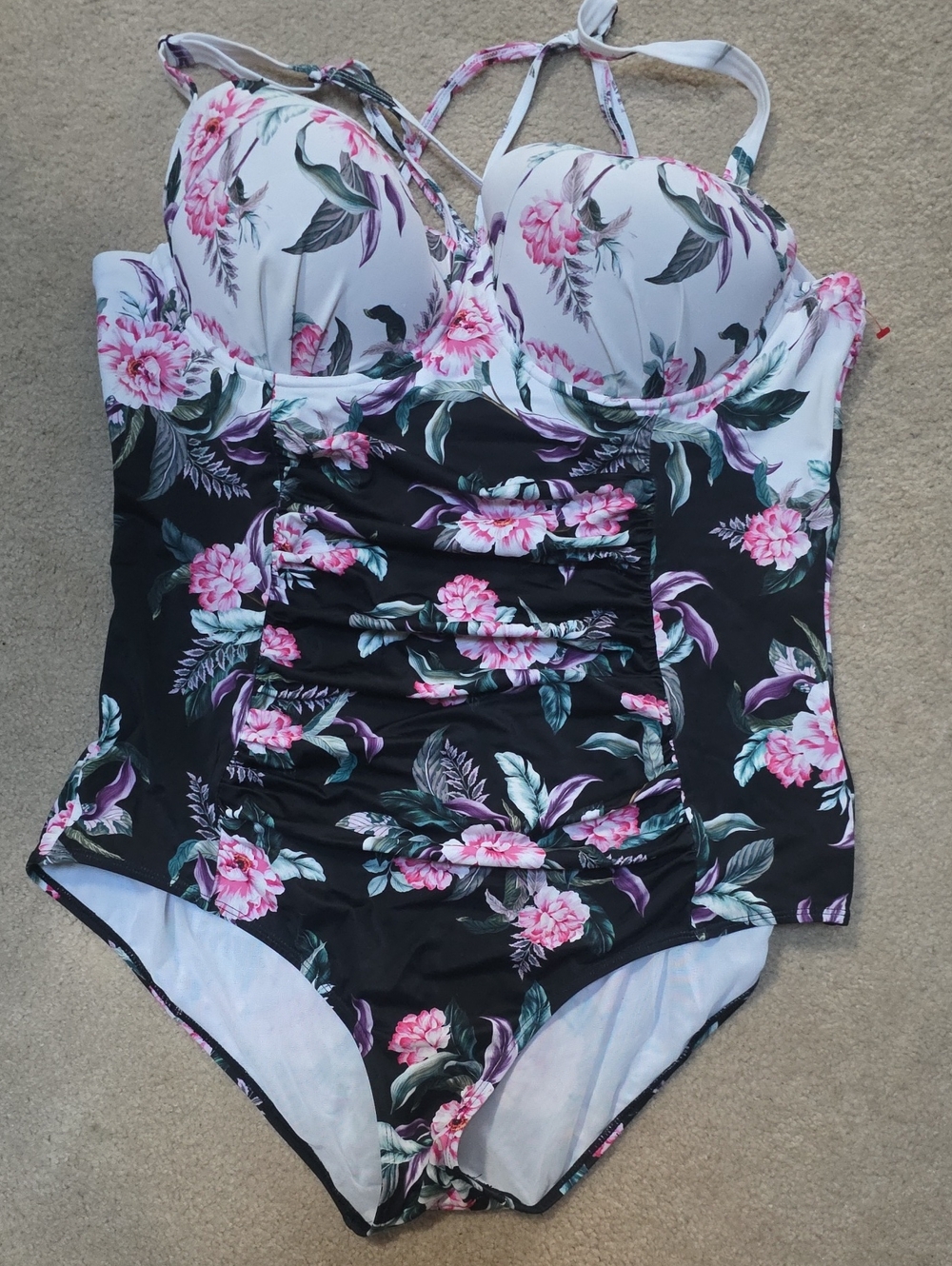 Torrid Floral Pink & Black One-Piece Swimsuit Size 3R
